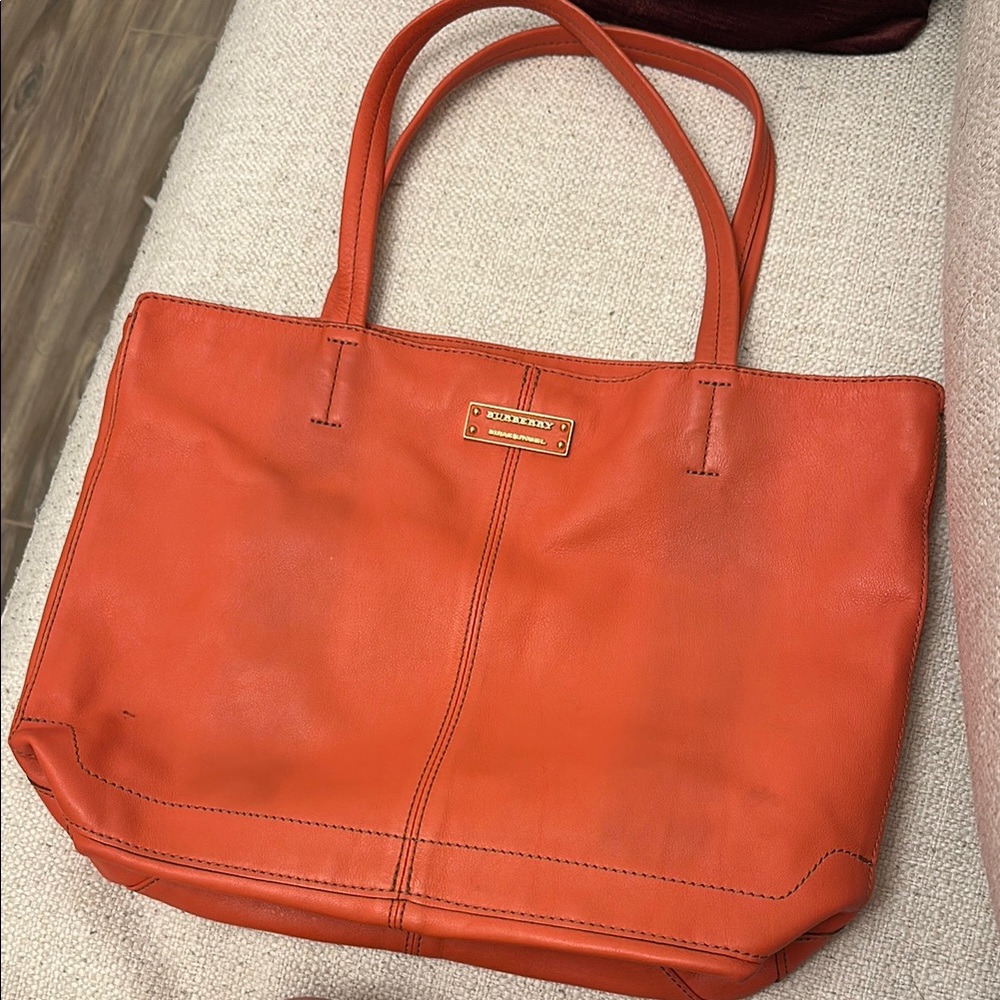 Burberry Orange Leather Tote Bag